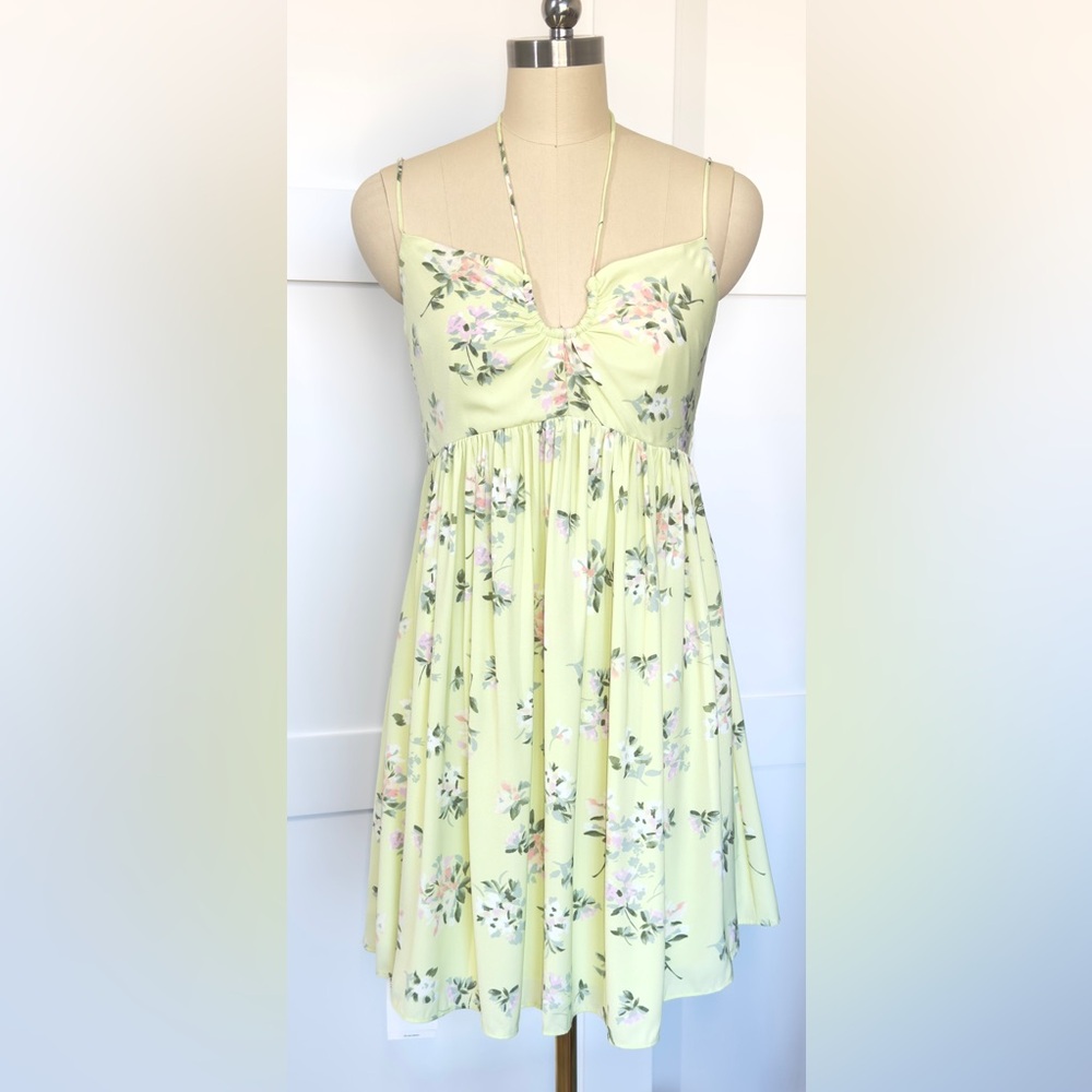 NWT Abercrombie & Fitch Green Floral Patterned Strappy Flirty Mini Dress
